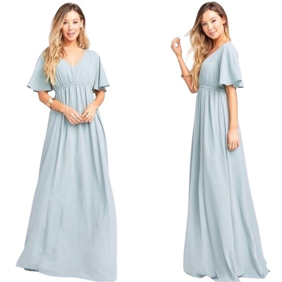 Show Me Your Mumu Emily Empire Maxi Dress Silver Sage Large NWT - Picture 1 of 15